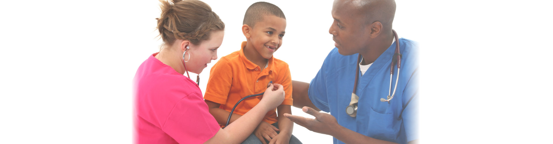 Male Pediatrician and Nurse Performing An Exam On Young Black Child